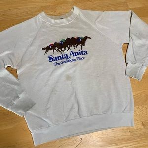 VTG Santa Anita Race Track sz L Pullover lightweight Sweater on Screen Stars Tag